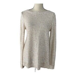 Time and Tru Sweater Women Small Loose Knit with Gold Sequins Sheer Back Insert